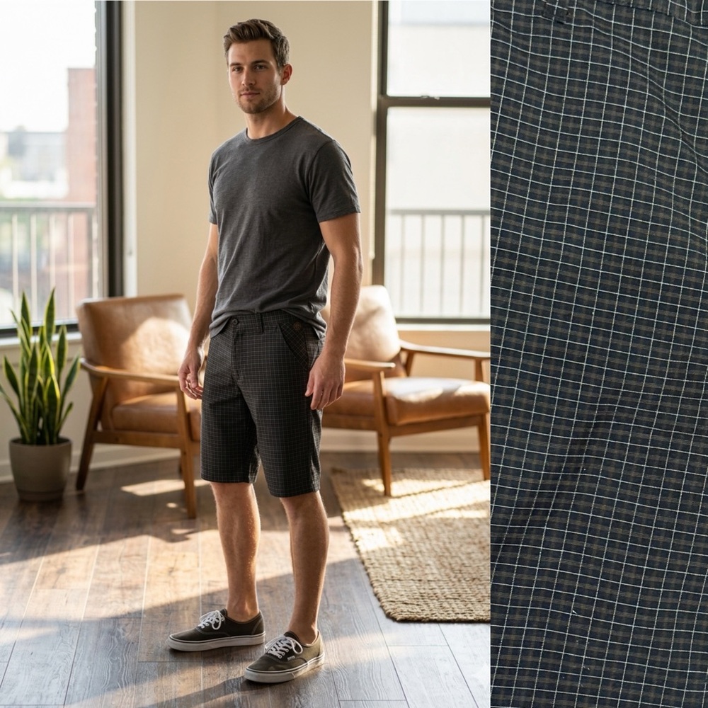 Element Square Plaid Black Casual Board Shorts Skater Surf Beach Classic Retro